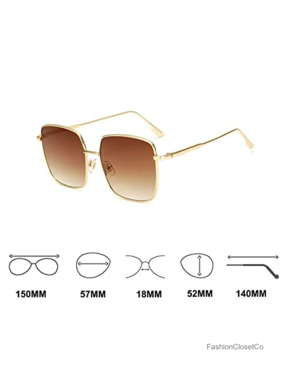 Oversized Square Sunglasses UV400 Metal Frame